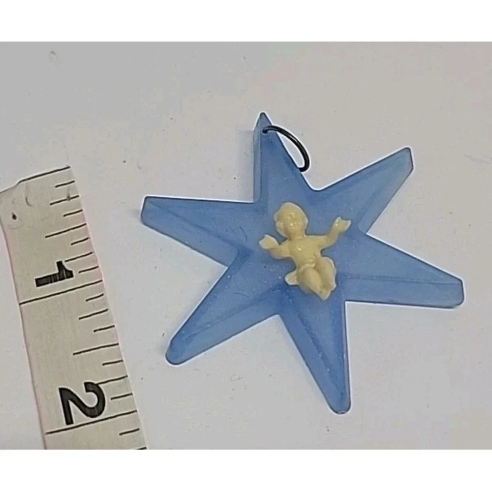 Italy Vintage Religious Baby‎ Jesus Plastic Soft Blue Star Christmas Ornament